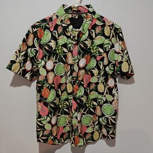 Soul Star England Tropical Fruit Button Down Shirt Men's Size Large Slim Fit